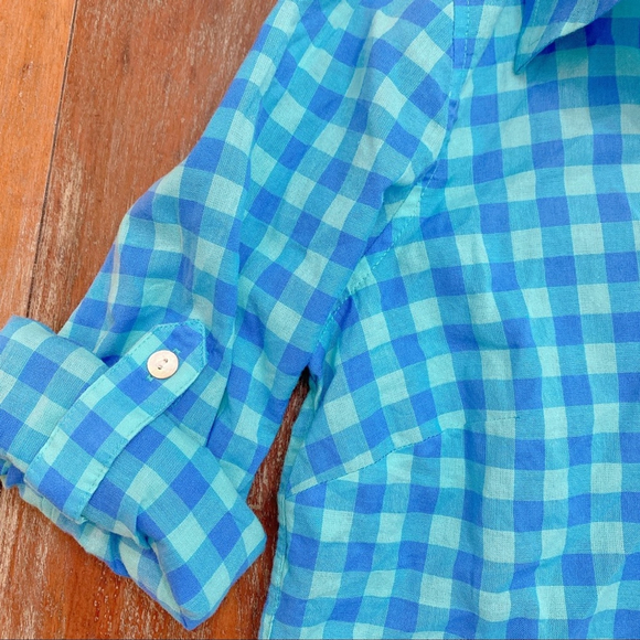 Vineyard Vines Blue Checked Collared Blouse Size 2 - Picture 3 of 8
